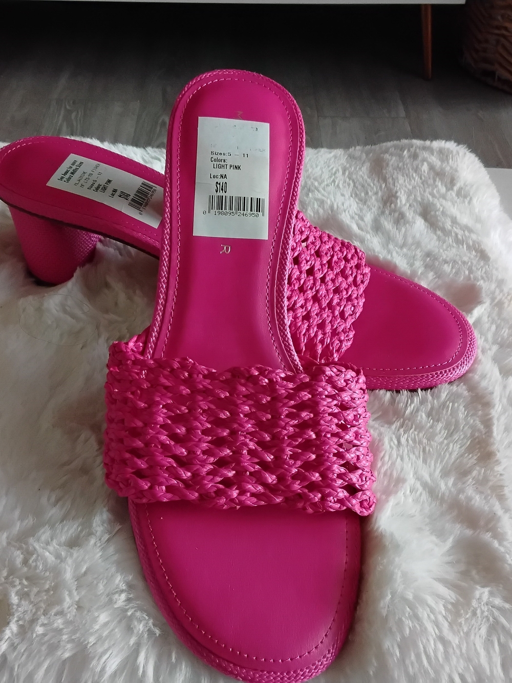 Marc Fisher Pink Woven Strap Heeled Mules